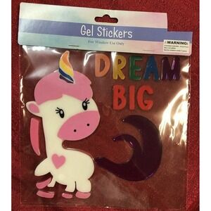 NEW MAGICAL Pink Unicorn Window Gel Clings Stickers Decorations 15 pc DREAM BIG!